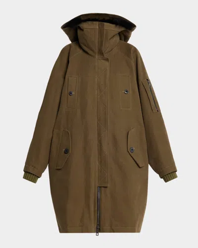 DOLCE & GABBANA LAMB SHEARLING LINED OVERSIZED HOODED BOMBER JACKET