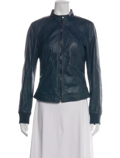 Pre-owned Dolce & Gabbana Lambskin Biker Jacket In Blue