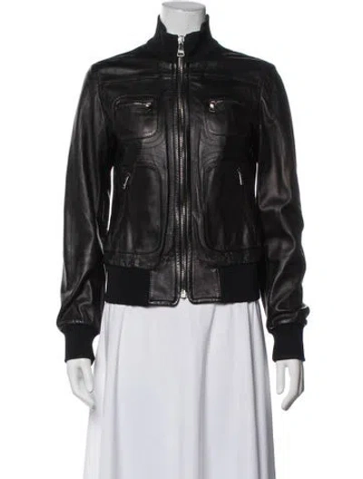 Pre-owned Dolce & Gabbana Lambskin Bomber Jacket In Black