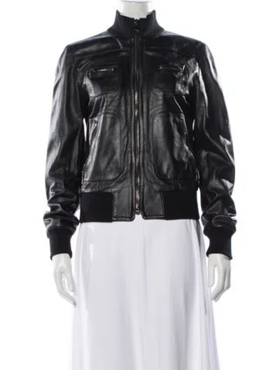 Pre-owned Dolce & Gabbana Lambskin Bomber Jacket In Black