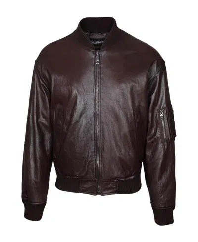 DOLCE & GABBANA DOLCE  GABBANA ZIPPED LEATHER BOMBER JACKET