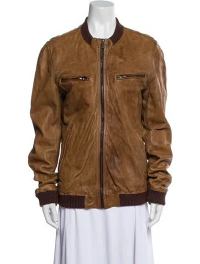 Pre-owned Dolce & Gabbana Lambskin Bomber Jacket In Brown
