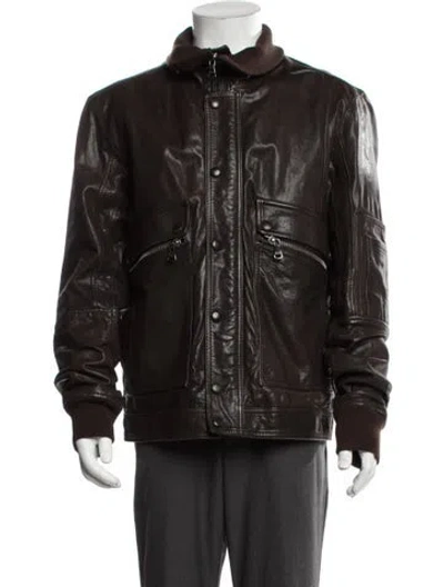Pre-owned Dolce & Gabbana Lambskin Bomber Jacket In Brown