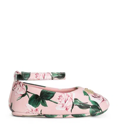 Dolce & Gabbana Kids' Lambskin Floral Print Ballet Pumps In Pink