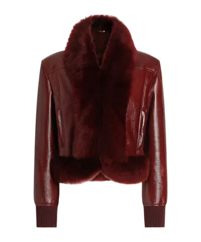 Dolce & Gabbana Lambskin Jacket In Burgundy