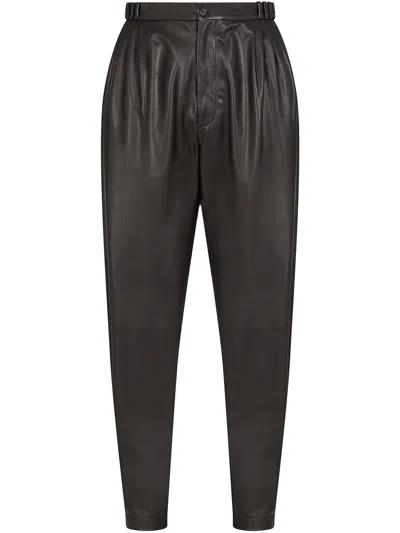 Dolce & Gabbana Lambskin Leather Tapered Trousers In Black