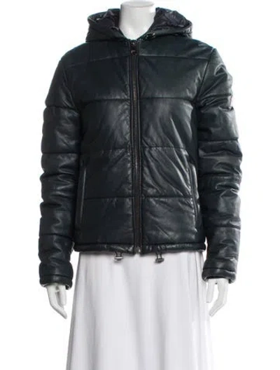 Pre-owned Dolce & Gabbana Lambskin Puffer Jacket In Blue