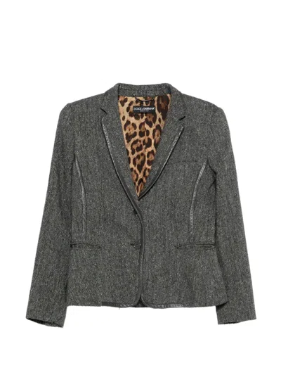 Pre-owned Dolce & Gabbana Lambskin Trim Jacket In Gray