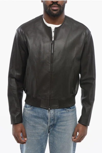 Dolce & Gabbana Lambskin Zip-up Bomber Jacket In Black