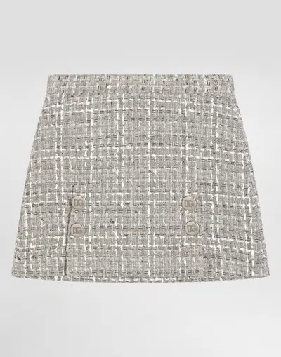 Dolce & Gabbana Lamé Bouclé Skirt With Decorative Buttons In Multicolor