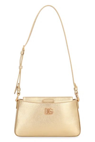 Dolce & Gabbana Laminate Leather Shoulder Bag In Gold
