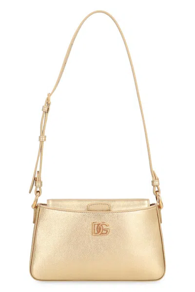 Dolce & Gabbana Laminate Leather Shoulder Bag In Gold