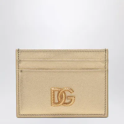 Dolce & Gabbana Laminated Calfskin Dg Logo Card Holder In Gold