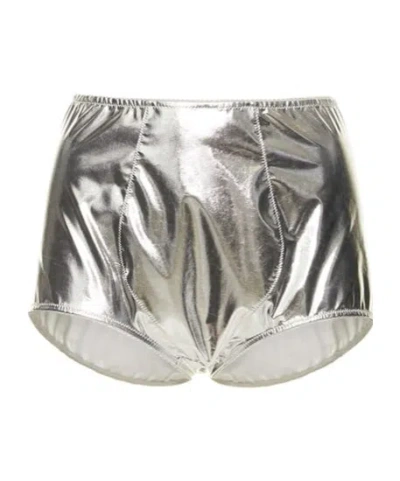 Dolce & Gabbana Laminated Jersey High Waist Briefs In Gray