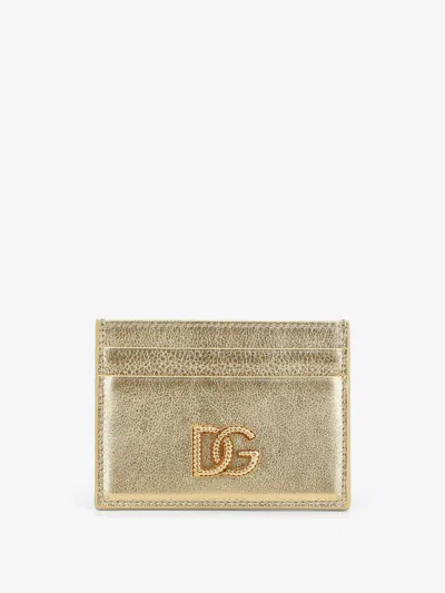 Dolce & Gabbana Laminated Leather Card Holder In Gold