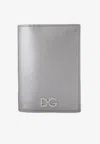 Dolce & Gabbana Laminated Leather Passport Holder With Dg Crystal Logo In Silver