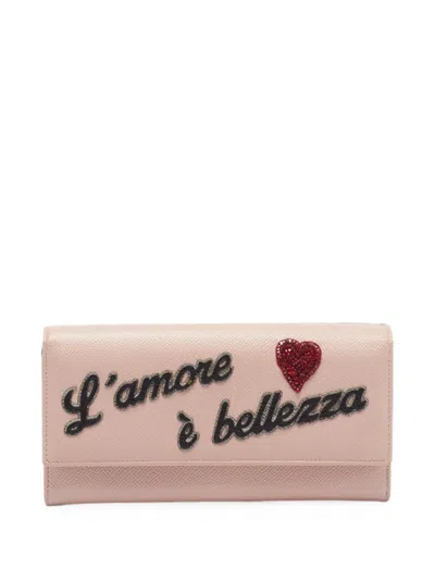 Pre-owned Dolce & Gabbana L'amore E Bellezza Continental Wallet In Pink