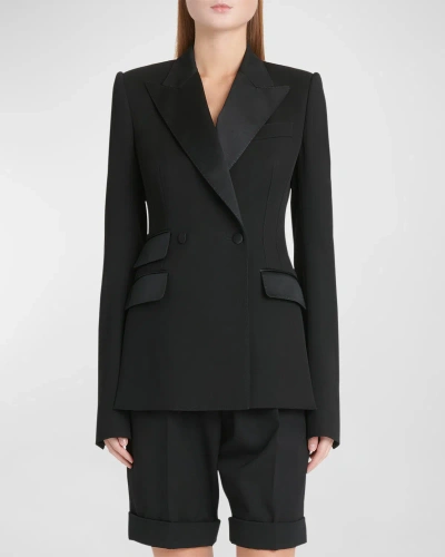 Dolce & Gabbana Lana Double-breasted Gabardine Blazer Jacket In Black