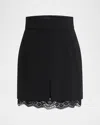 Dolce & Gabbana Lana Double Crepe Lace-trim Mini Skirt In Black