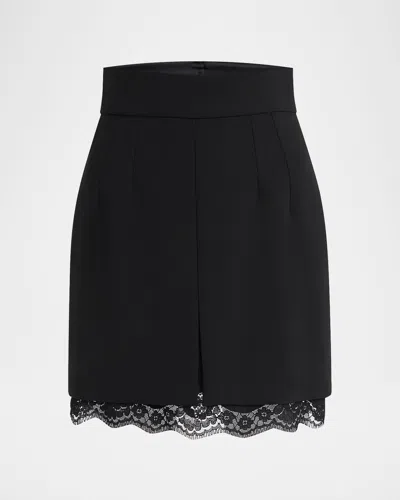 Dolce & Gabbana Lana Double Crepe Lace-trim Mini Skirt In Black