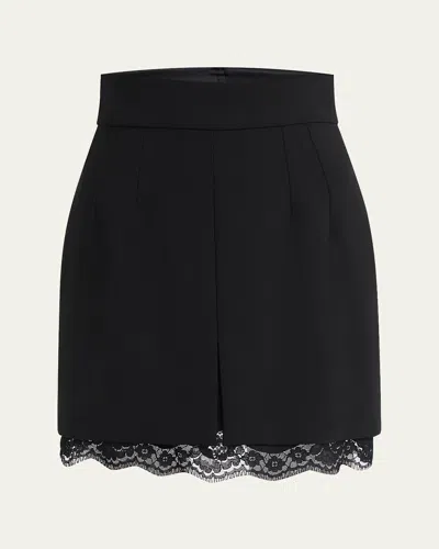 Dolce & Gabbana Lana Double Crepe Lace-trim Mini Skirt In Black