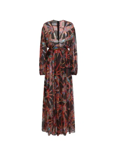 Dolce & Gabbana Langes Chiffon-kleid Mit Carretto-print In Multi