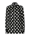 Dolce & Gabbana Polka Dot Pointed Collar Long Sleeve Shirt In Black