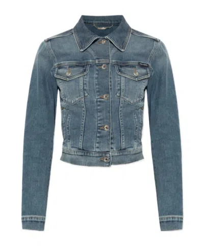 Dolce & Gabbana Logo-plaque Denim Jacket In Blue