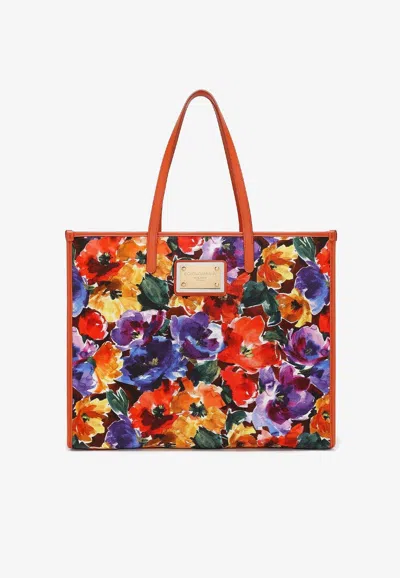 Dolce & Gabbana Floral-print Cotton-blend Shoulder Bag In Red