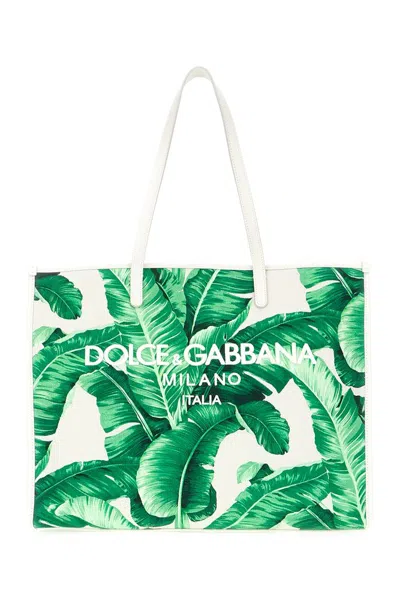 Dolce & Gabbana Large Banana Tree Printed Shopper Bag In Gray