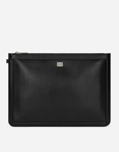 Dolce & Gabbana Large Calfskin Pouch In Black
