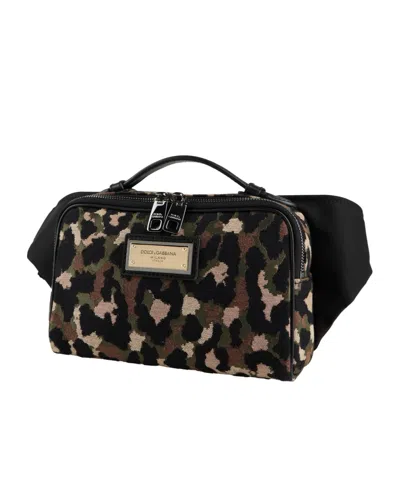 Dolce & Gabbana Large Camouflage Canvas Bag In Black
