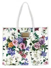Dolce & Gabbana White Shopper With All-over Floral Motif In Fabric Woman In White