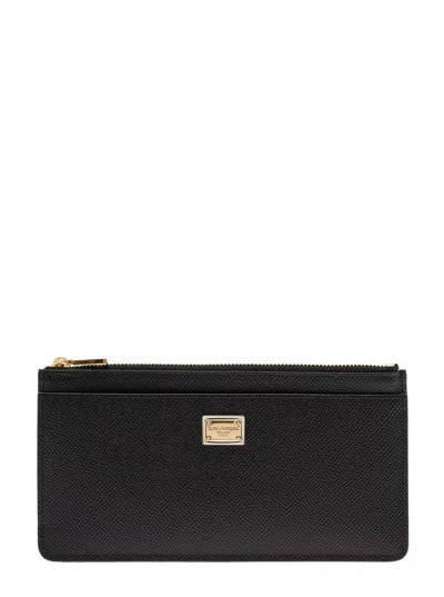 Dolce & Gabbana Large Card Holder With Branded Plate And Zip In Black