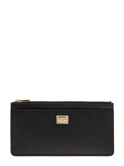 Dolce & Gabbana Large Card Holder With Branded Plate And Zip In Black