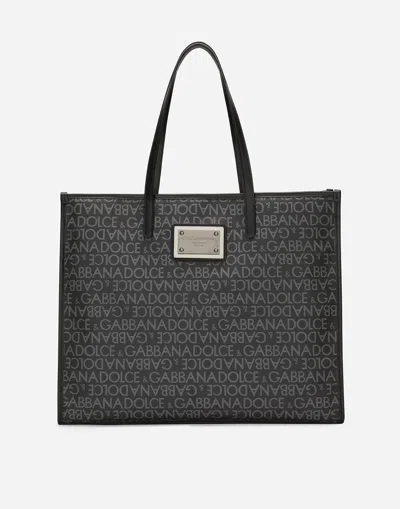 Dolce & Gabbana Large Coated Jacquard Shopper In Black