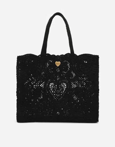 Dolce & Gabbana Large Cordonetto Lace Beatrice Bag In Black