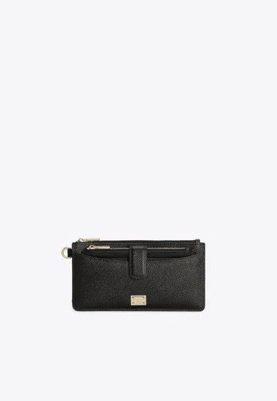 Dolce & Gabbana Large Dauphine Leather Cardholder In Black