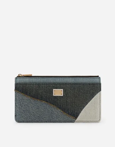 Dolce & Gabbana Logo-plaque Patchwork Wallet In Blue