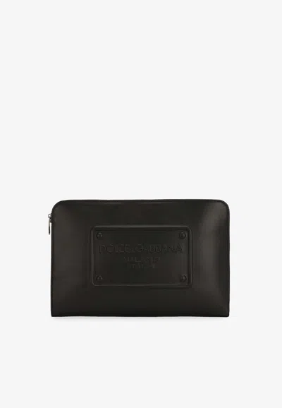 Dolce & Gabbana Large Dg Milano Document Holder In Calf Leather In Black