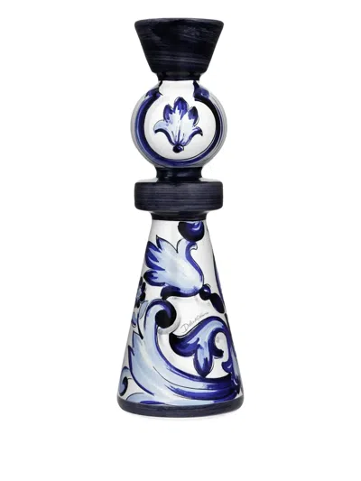Dolce & Gabbana Large Floral-print Candle Holder In Blue