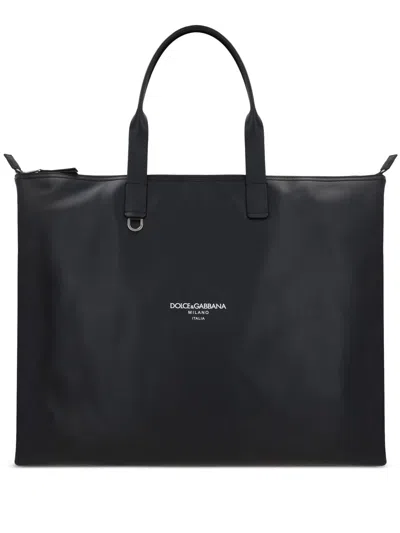 Dolce & Gabbana Large Leather Tote Bag In Black