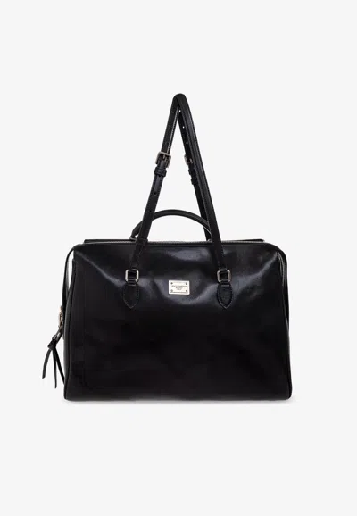 Dolce & Gabbana Large Leather Tote Bag In Black