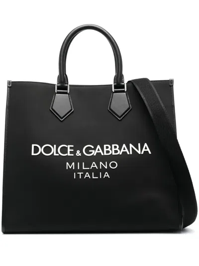 Dolce & Gabbana Large Logo-print Tote Bag In Black