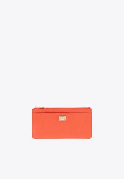 Dolce & Gabbana Large Logo Tag Leather Cardholder In Red