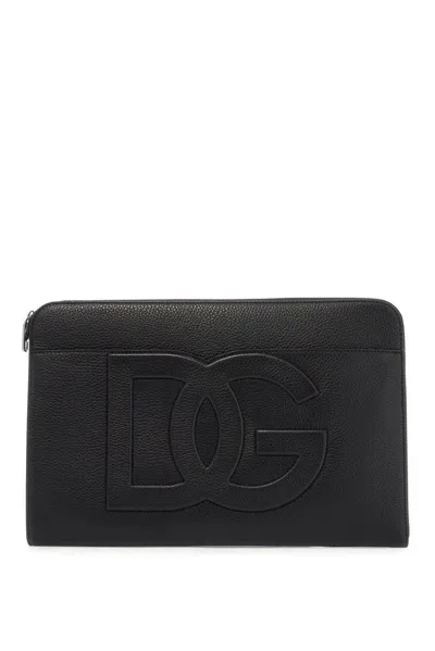 Dolce & Gabbana Large Loog Embossed Zipped Pouch In Black