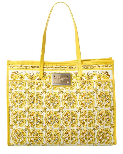 Dolce & Gabbana Yellow Majolica-print Canvas Large Tote Bag