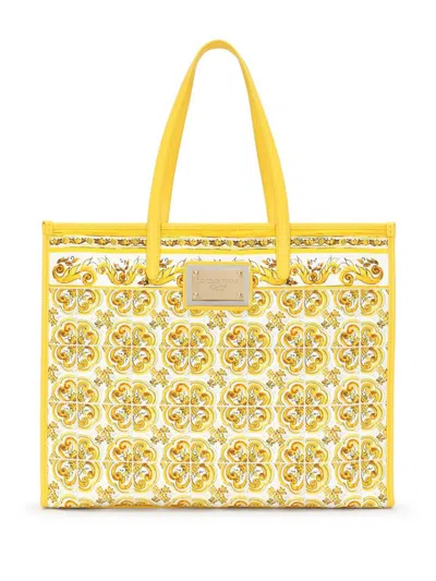 Dolce & Gabbana Yellow Majolica-print Canvas Large Tote Bag