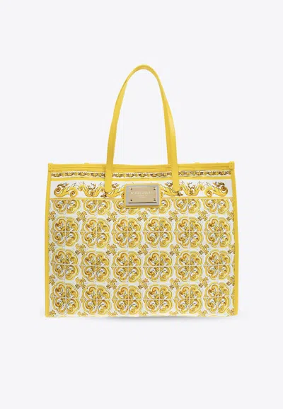 DOLCE & GABBANA LARGE MAJOLICA PRINT CANVAS TOTE BAG