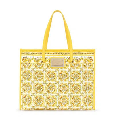 Dolce & Gabbana Yellow Majolica-print Canvas Large Tote Bag